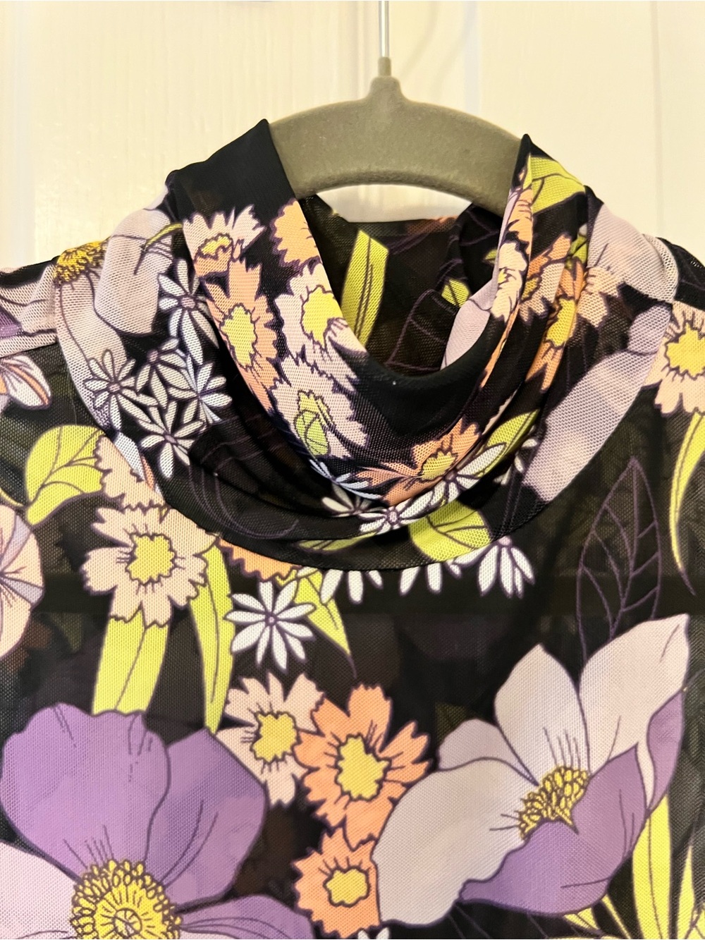 AFRM Floral Sleeveless Mock Neck Mesh Top - Black & Lavender, Size L - Picture 4 of 6